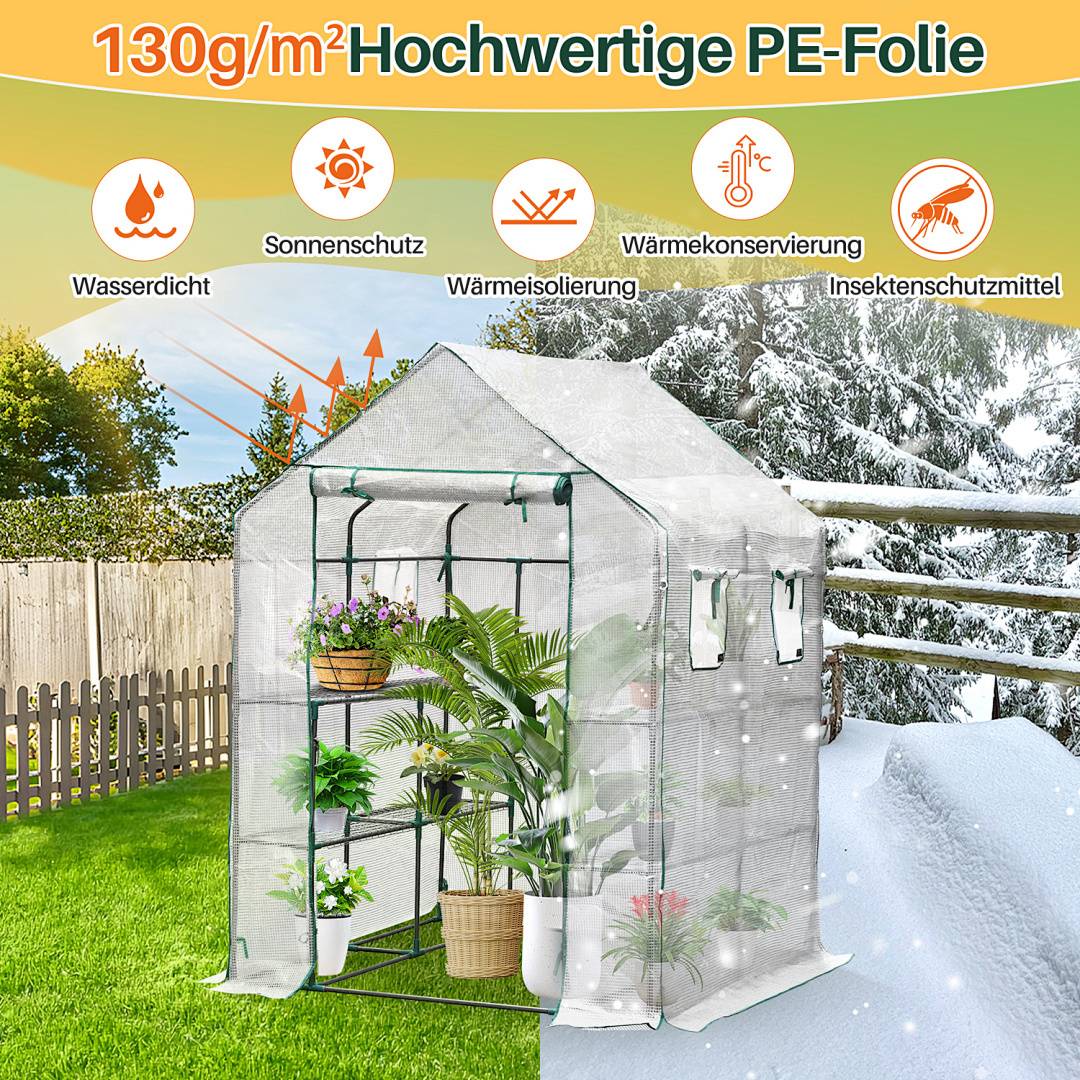 Kleines Gewächshaus mit „130g/m² hochwertige PE-Folie