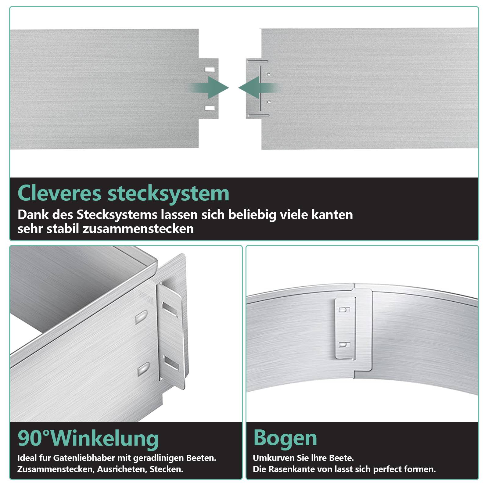 Rasenkante Wegbegrenzung Beeteinfasung Garteneinfassung Zaun Mähkante Silber 100x18cm 15m