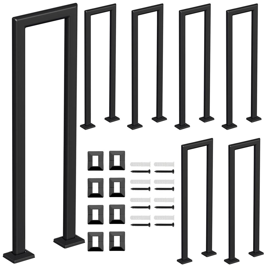 Schwarzes Tischbeinset aus Metall, enthält verschiedene Größen. Geeignet für die Möbelmontage mit Schrauben und Befestigungen, die neben den Beinen angezeigt werden.