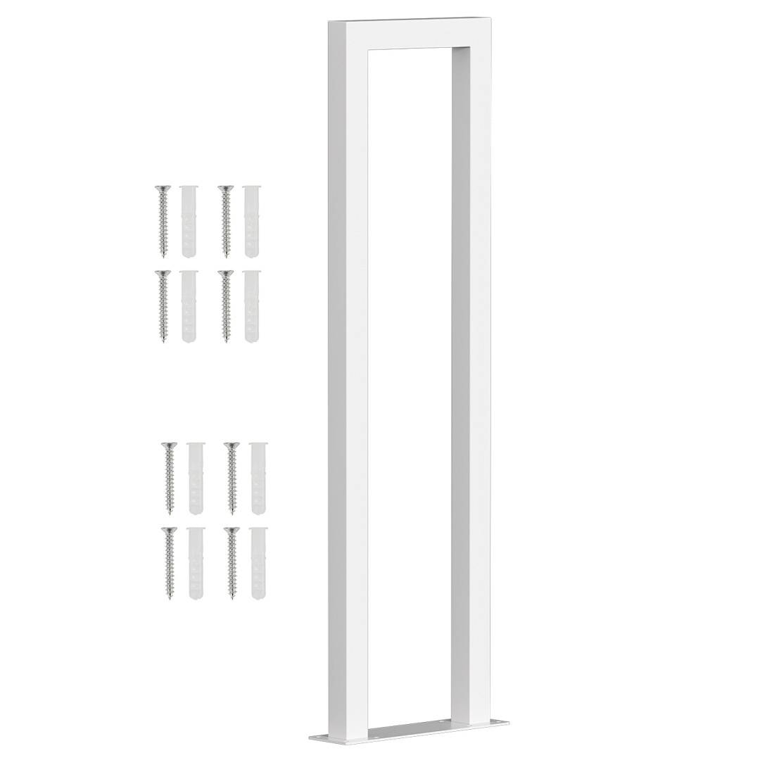 Ein Set aus weißen Halterungen und Schrauben.