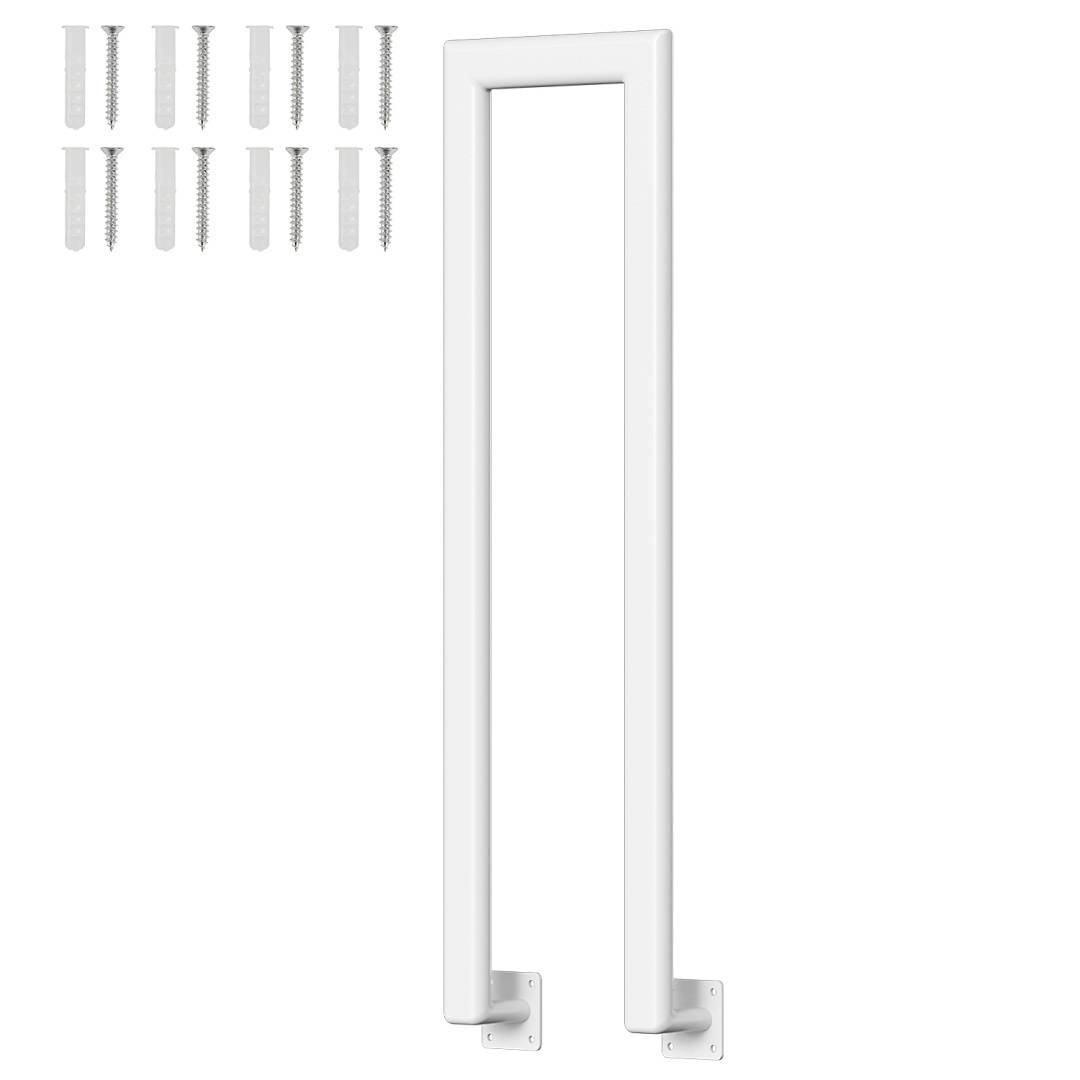 Weiße Metallgartenzaun-Pfostenstabilisatoren mit Montageschrauben, entworfen um Zaunpfosten zu sichern für verbesserte Stabilität und Haltbarkeit.