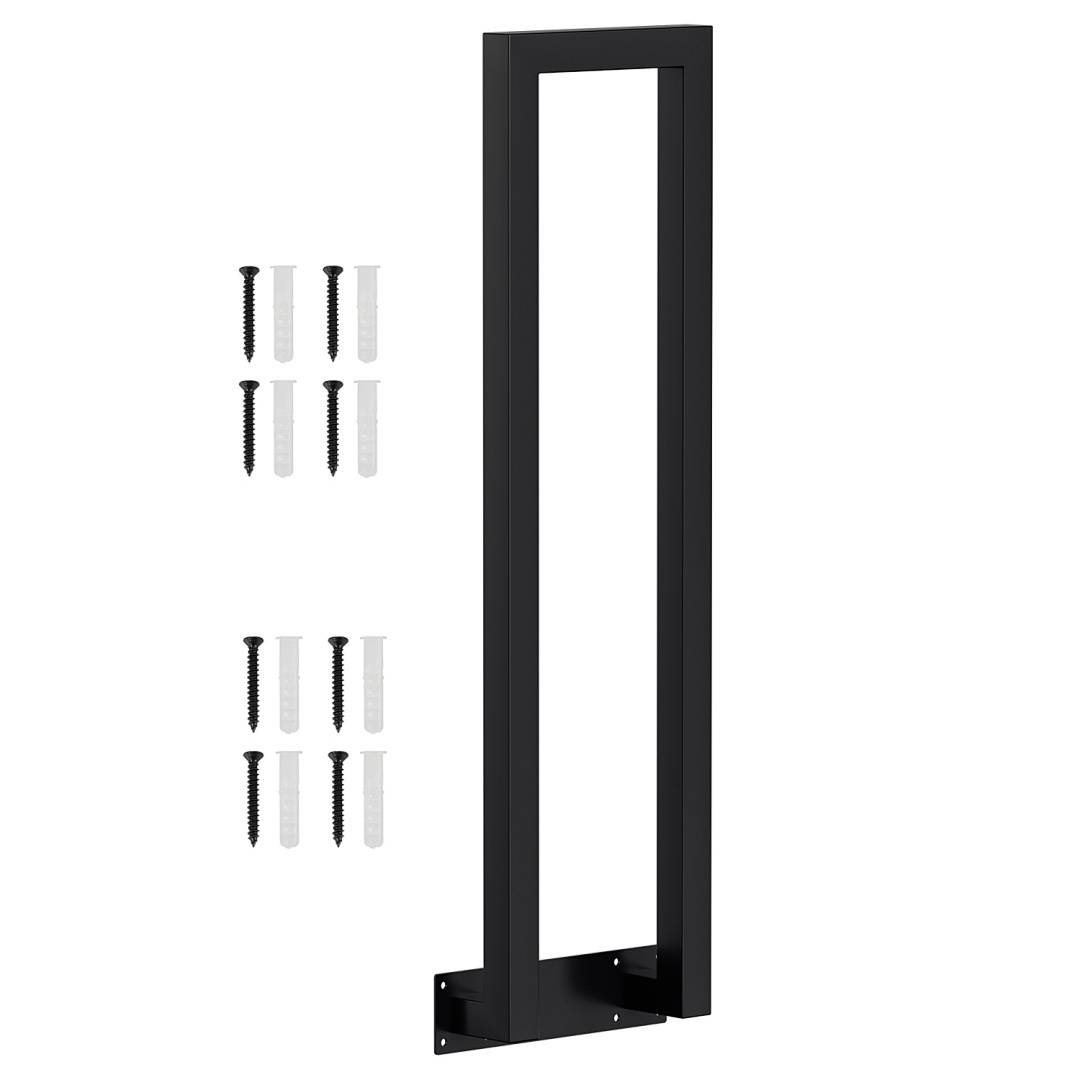 Ein schwarzer vertikaler Griff mit im Lieferumfang enthaltenen Befestigungsschrauben, konzipiert für die Türmontage.