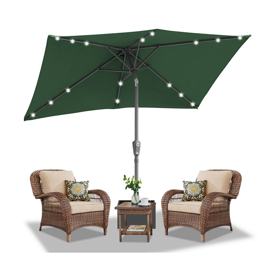 140x210m Sonnenschirm UV50+ Neigbar Sonnenschutz Gartenschirm Strandschirm LED Solar, knickbar, Schirmtuch mit PA-Beschichtung, Grün