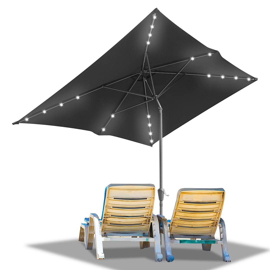 200x300m Sonnenschirm UV50+ Sonnenschutz Gartenschirm Strandschirm LED Solar, knickbar, Schirmtuch mit PA-Beschichtung, Grau