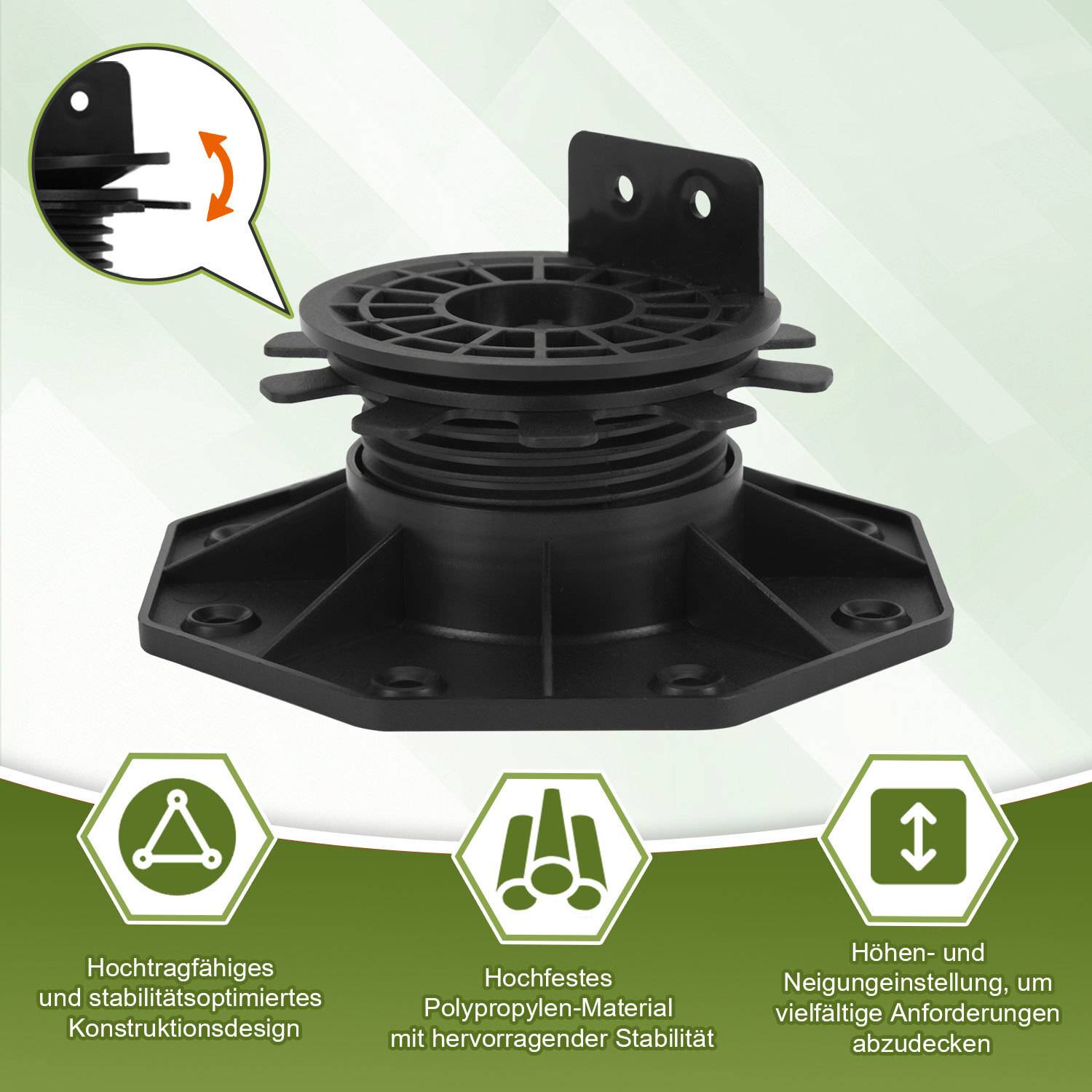 Terrasse Balken-Stellfuß 75-145 mm matt PP Material mit Höhen- und Gefälleausgleich 0-5 % für Holzfußboden-Unterkonstruktion 30 Stk.