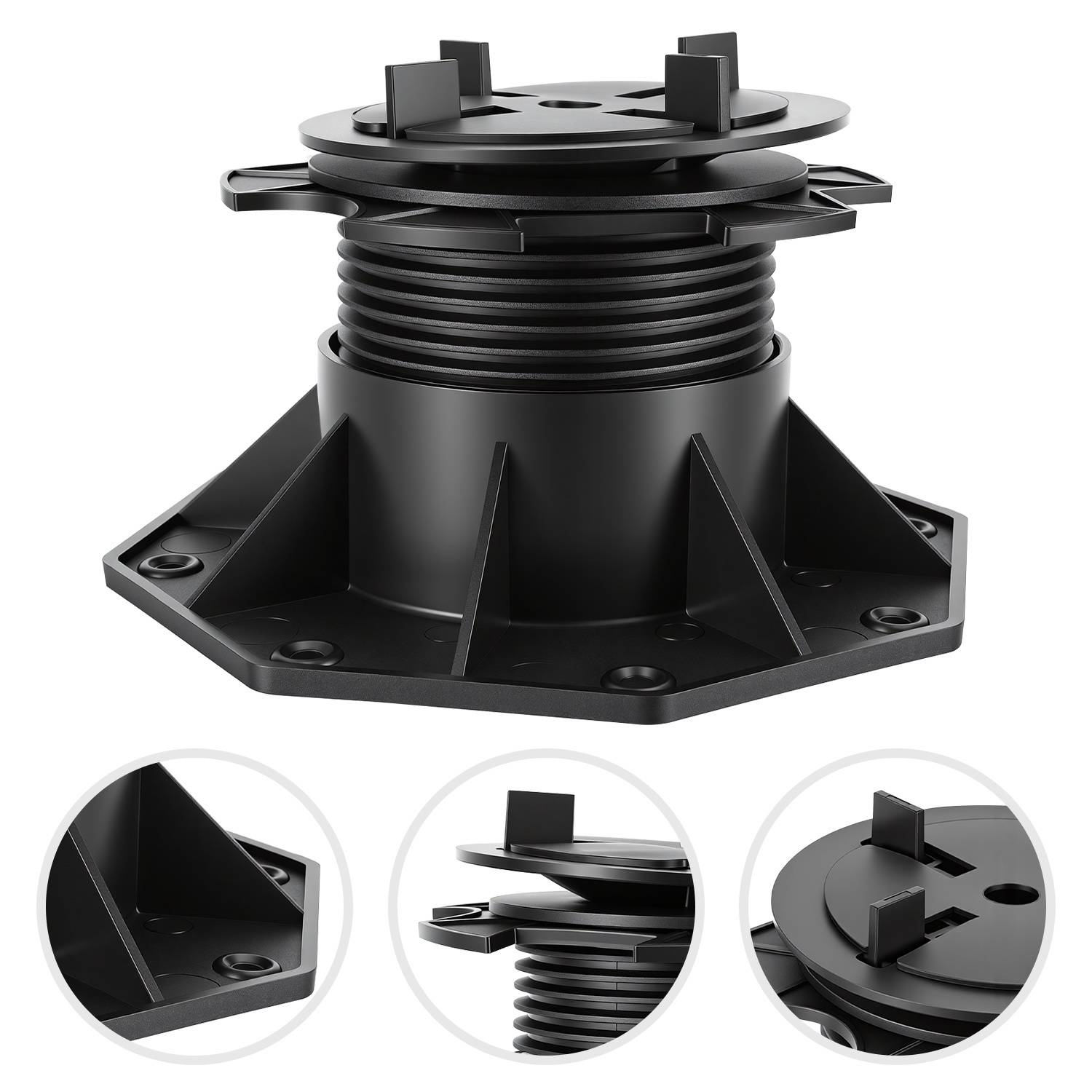 Höhenverstellbarer Platten-Stellfuß 75-145 mm mit 0-5 % Gefälleausgleich für Keramik Stein Beton 100er Set