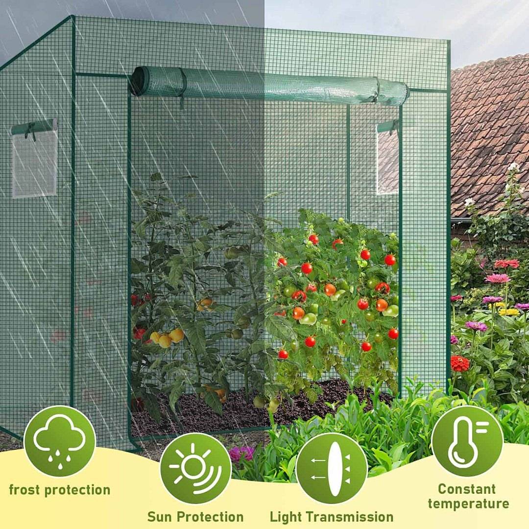 Ein Gewächshaus mit einem Gittermuster zeigt die Vorteile von „Frostschutz