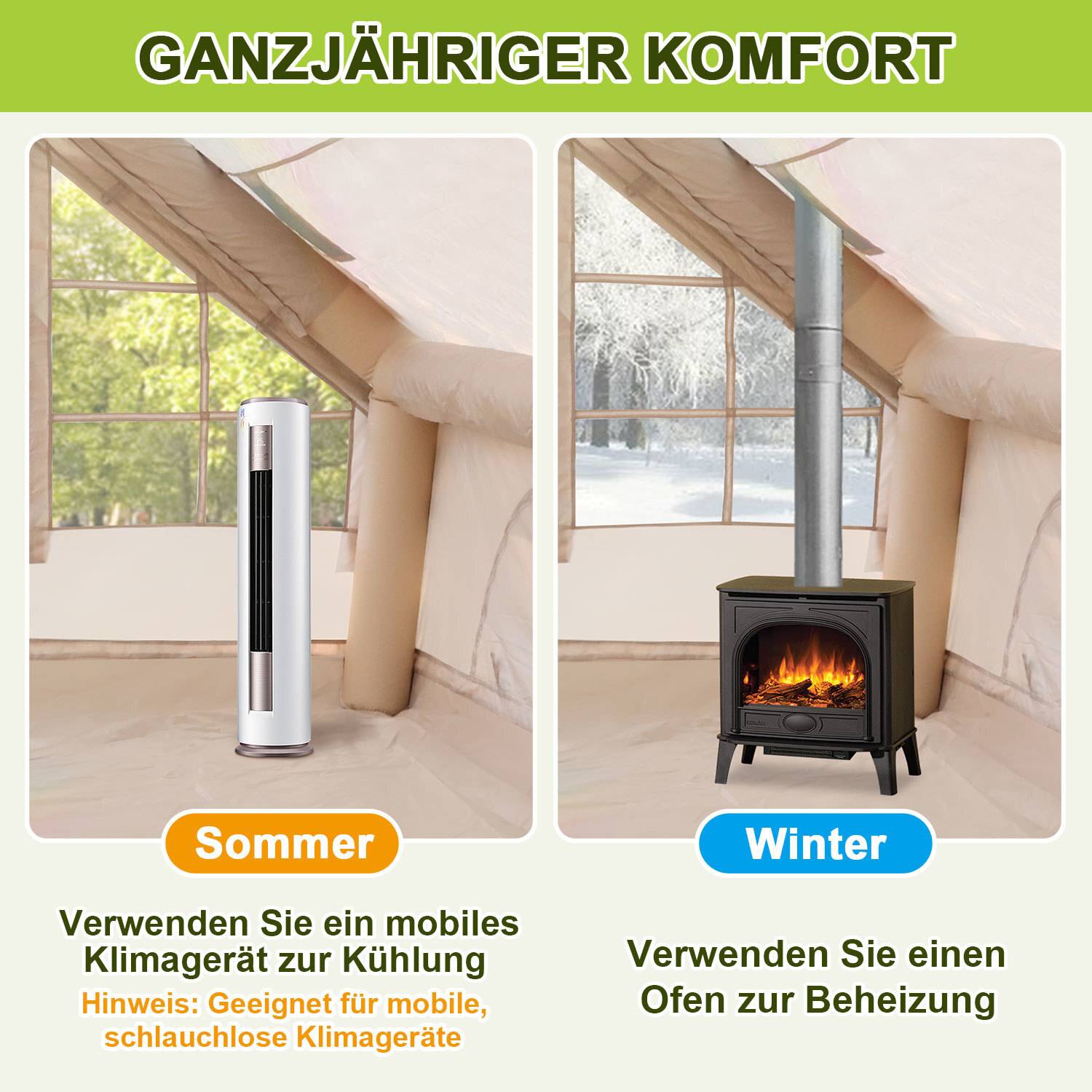 Aufblasbares Campingzelt für Outdoor – Großes Familienzelt mit Baldachin, 300×210×200 cm