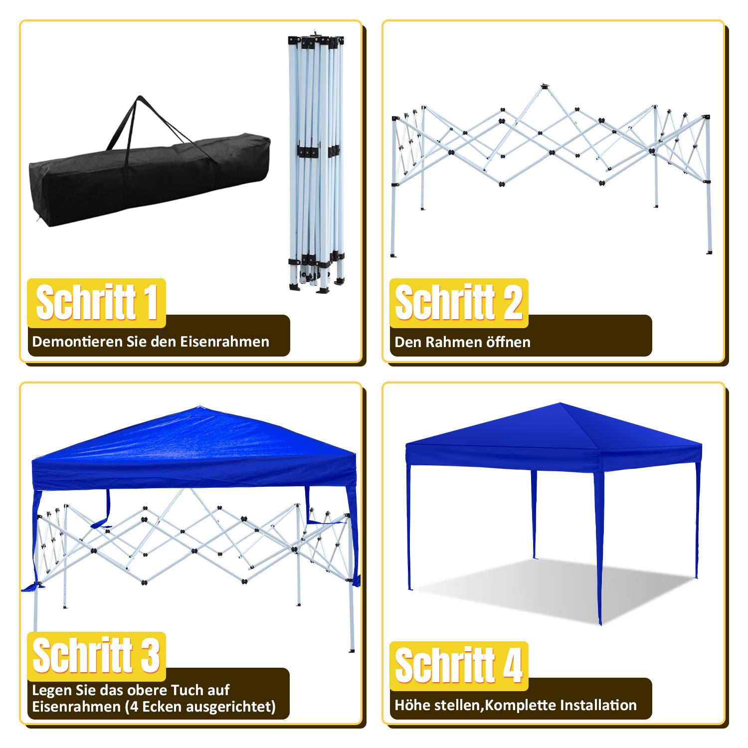 Faltpavillon 3x3 m wasserdicht – Pavillon faltbar mit UV-Schutz 50+, Gartenzelt & Partyzelt, ideal für Garten, Camping, Hochzeit & Strand Blau