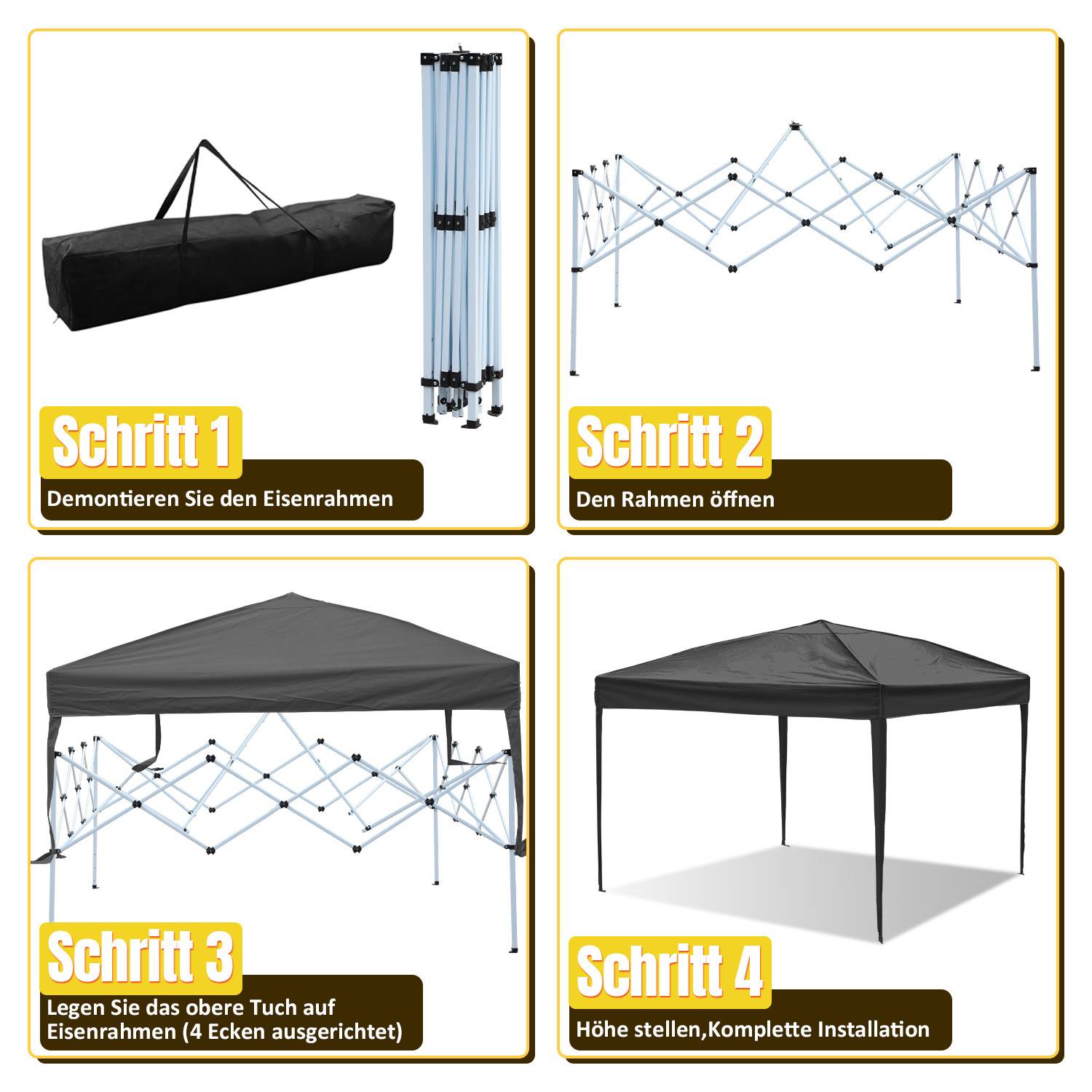 3x3 m Faltpavillon wasserdicht & stabil – höhenverstellbarer Pavillon mit UV-Schutz 50+, faltbares Gartenzelt mit Tragetasche für Garten & Outdoor