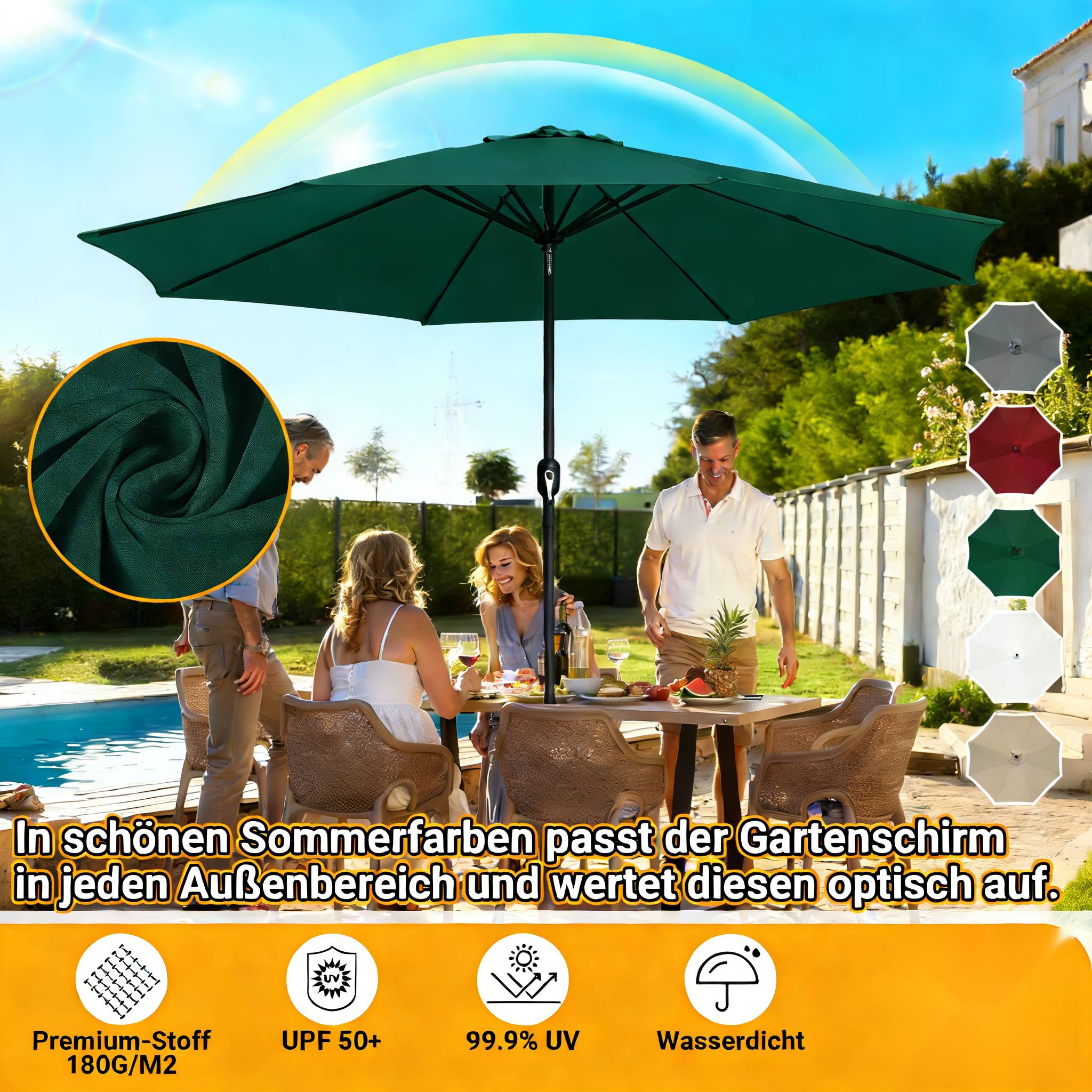 Modularer Sonnenschirm 3,5 m – Steckbarer Gartenschirm für Außenbereich, grün