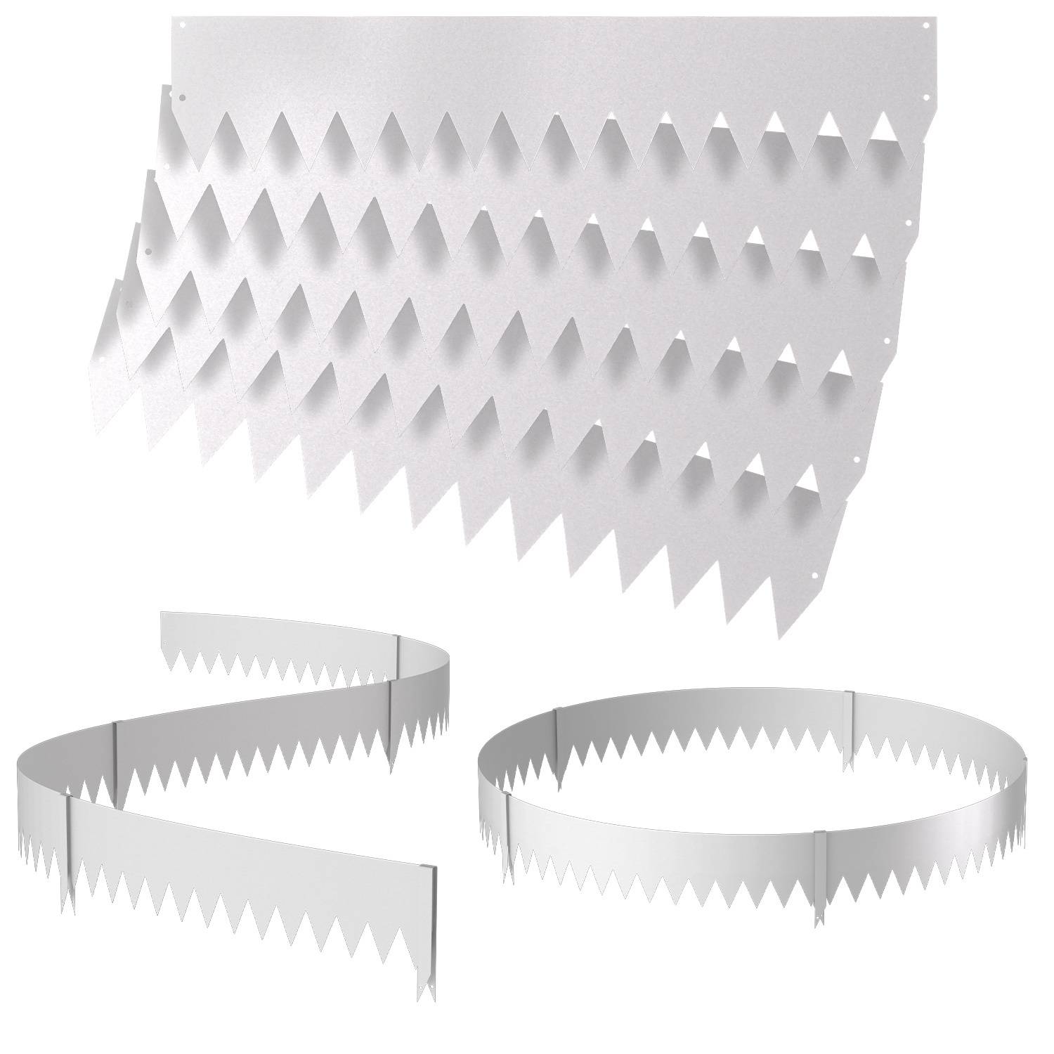 Vogelabwehrspitzen in flacher Anordnung und vorgeknickt, mit scharfen dreieckigen Kanten, die Vögel vom Landen abhalten.