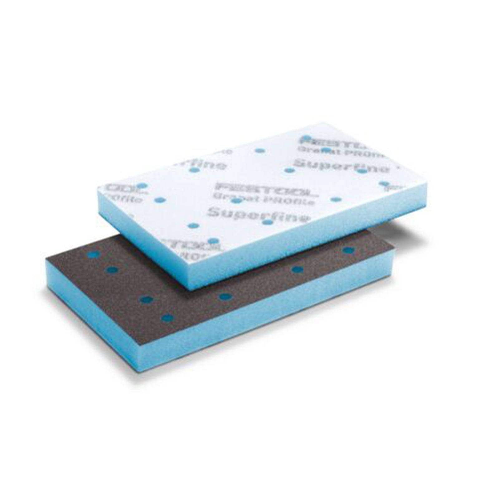 Drei Stapel von Festool-Schleifpads mit blauem und weißem Branding, jeder mit unterschiedlichen Beschriftungen, die Körnerungsgrade wie „mittel