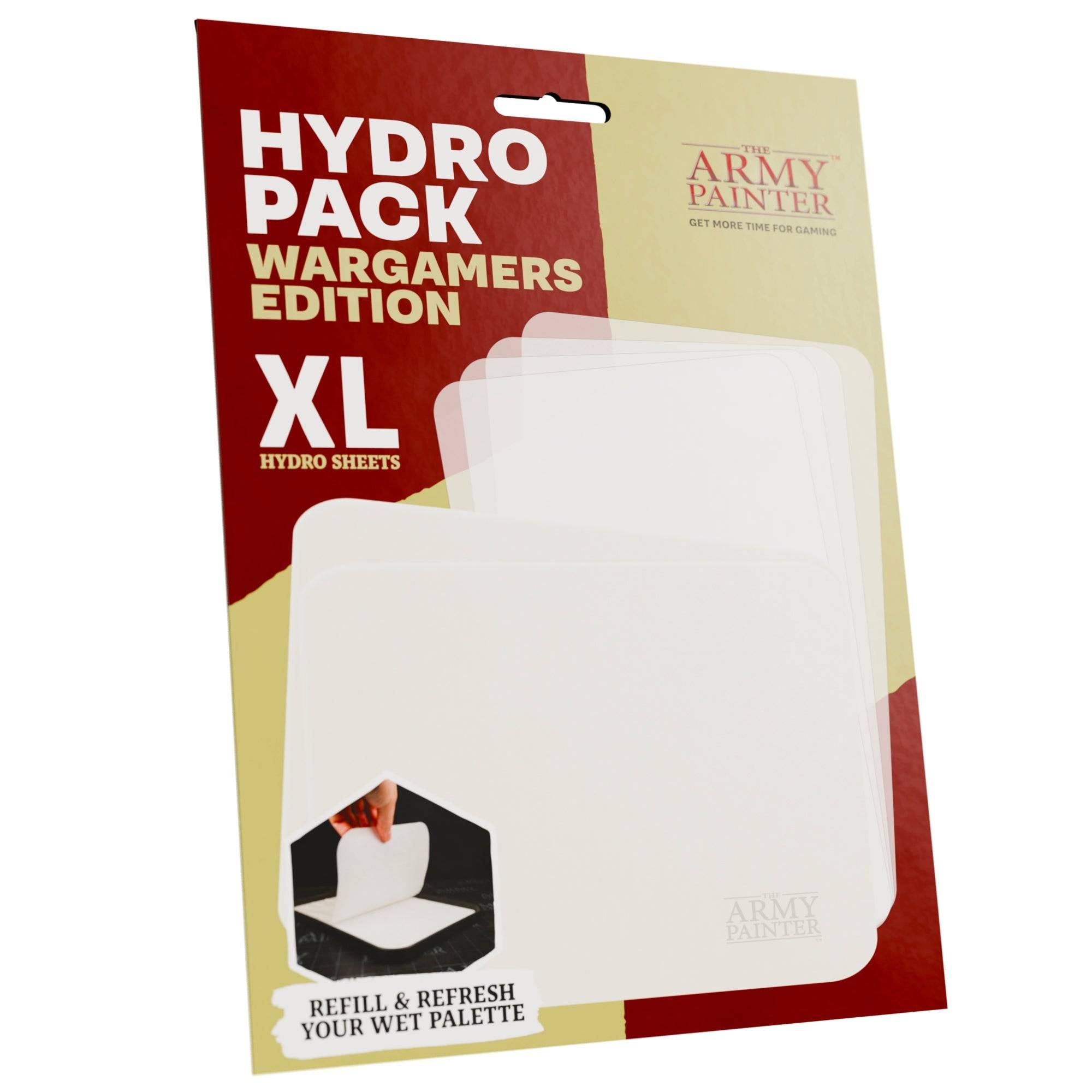 Die Army Painter Hydro Pack Wargamers Edition XL Hydro Sheets Verpackung, die Blätter zum Nachfüllen und Auffrischen von nassen Paletten enthält.