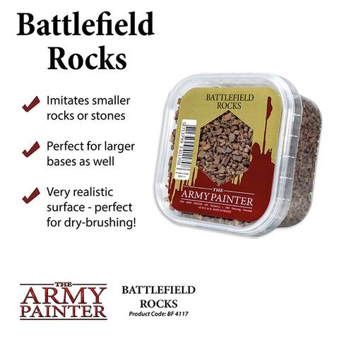 »Battlefield Rocks« ist ein Behälter mit realistischen Steinen von The Army Painter, ideal für Basen und perfekt zum Trockendrücken. Produktcode: BF4117.