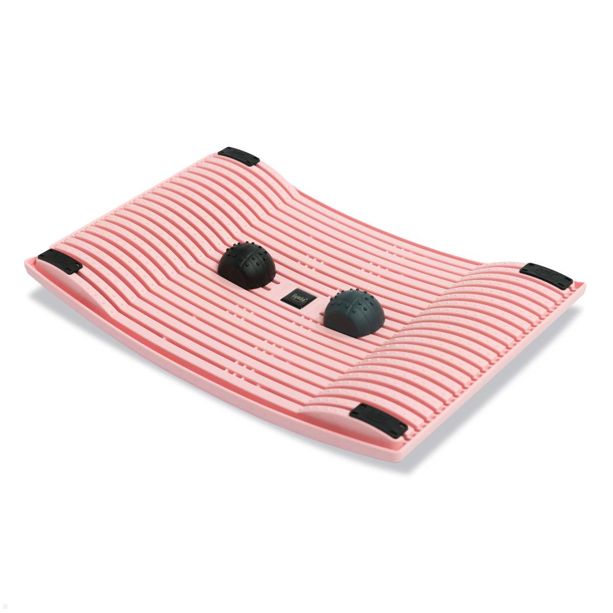 Rosafarbener strukturierter Rückendehner mit zwei schwarzen Massagebällen in der Mitte zur Muskelentspannung.