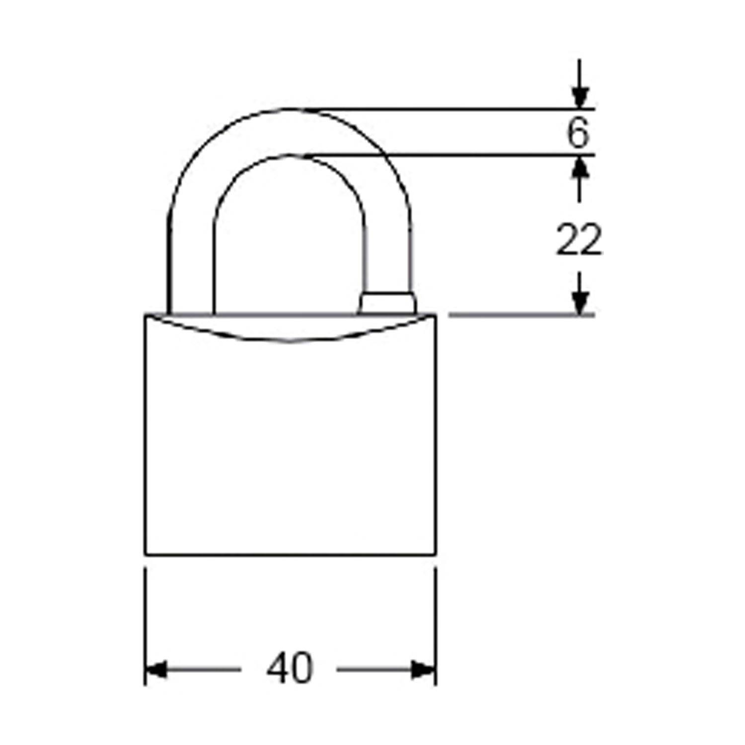 CR BLC622 ILME Vorhängeschloss, 22mm Bügelweite, 6mm Durchmesser, für Gehäuse mit Zentralbügel, inkl. 2 Schlüssel - 1