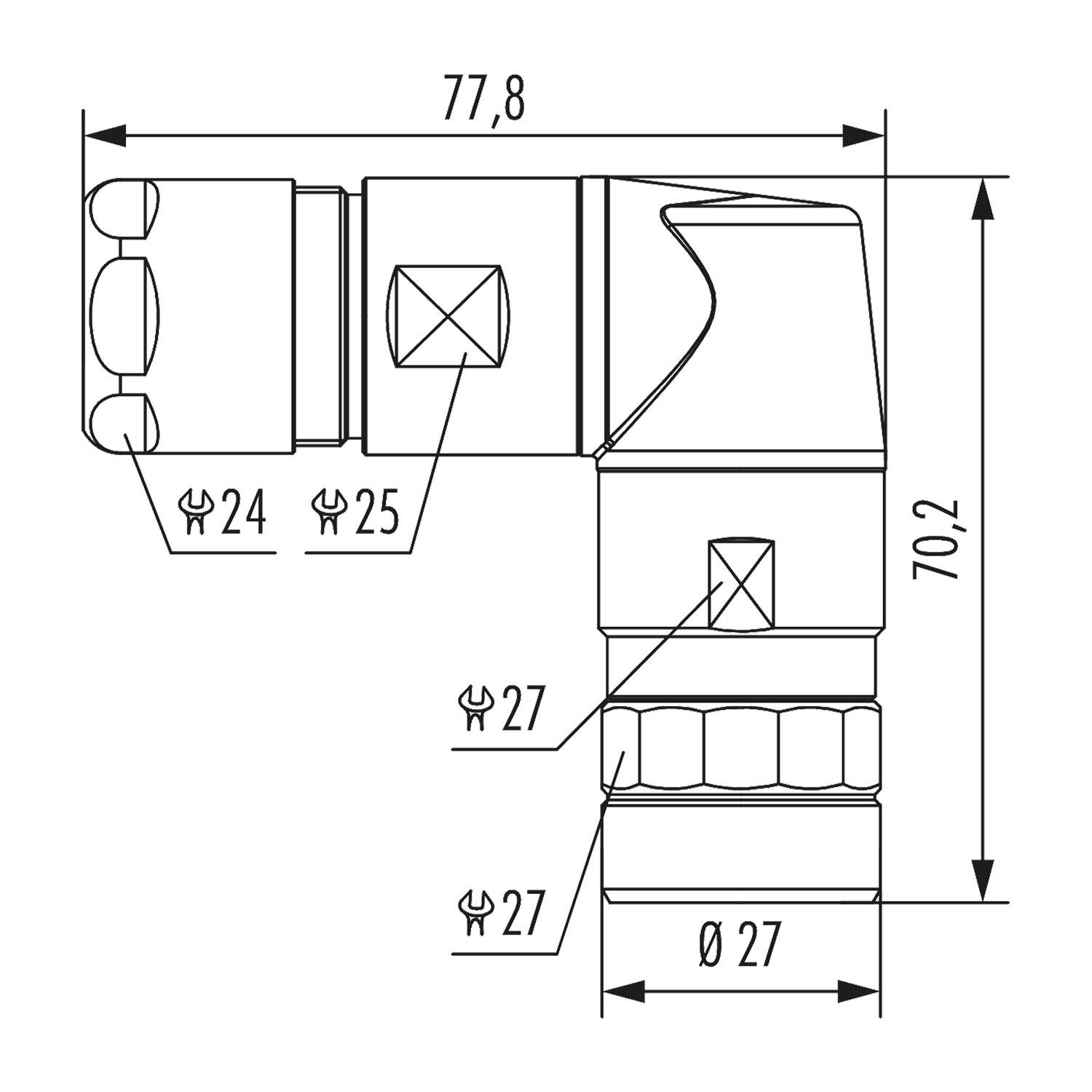 HUMMEL M23 Profinet Kabelsteckverbinder gewinkelt Kabelabgang gerade, Klemmbereich 11,0mm - 17,0mm Farbe silber - 5