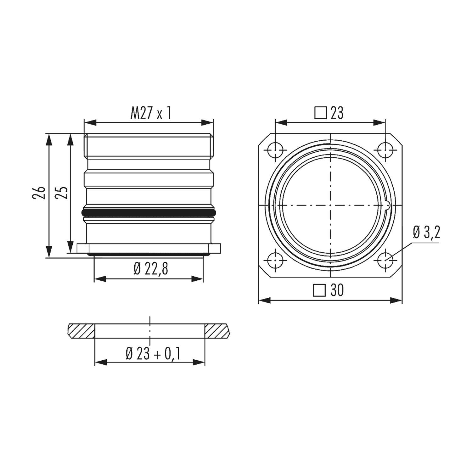 HUMMEL M27 Signal Gerätesteckverbinder gerade mit Vibrationsschutz Vorderwand Farbe silber - 5 Stück