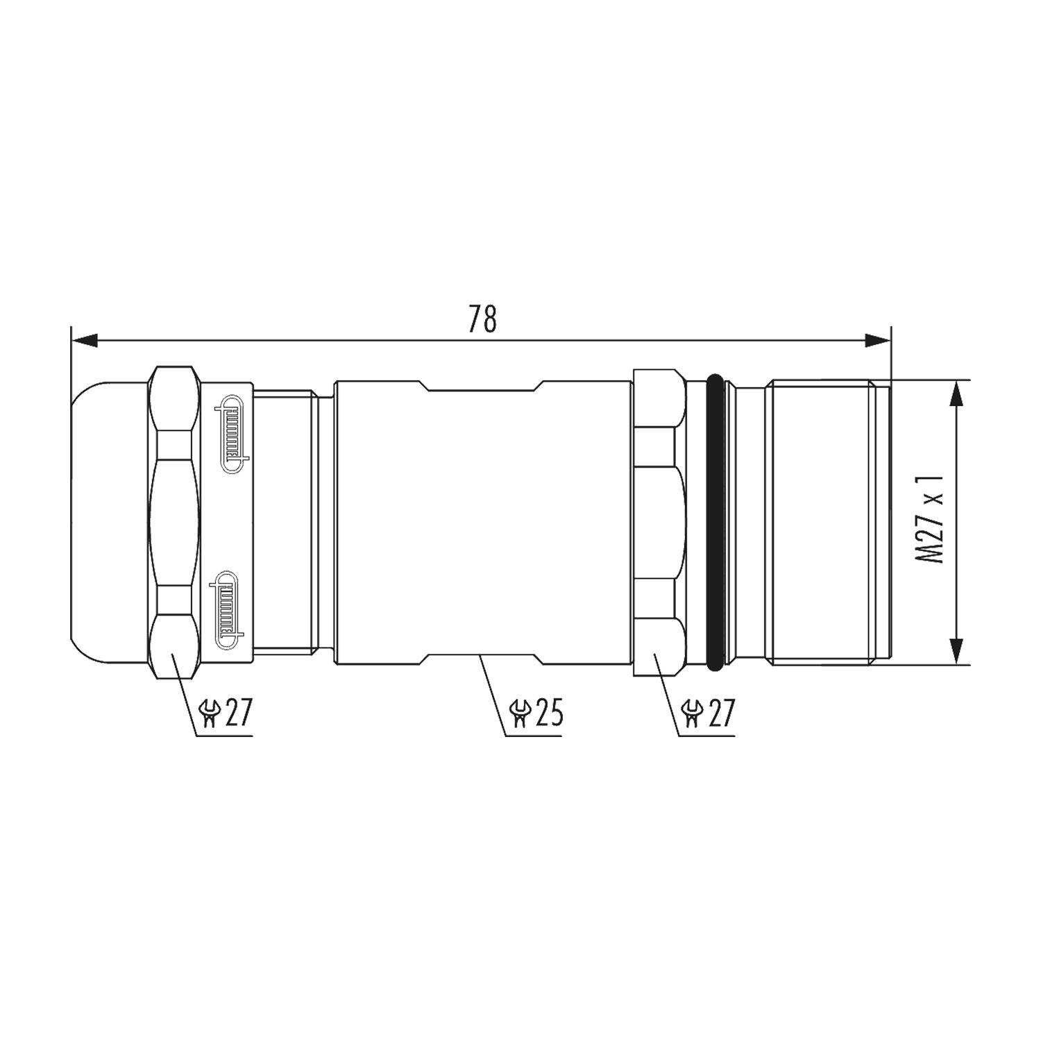 HUMMEL M27 Signal Kupplungssteckverbinder gerade Klemmbereich 7,0mm - 12,0mm Farbe silber - 25 Stück