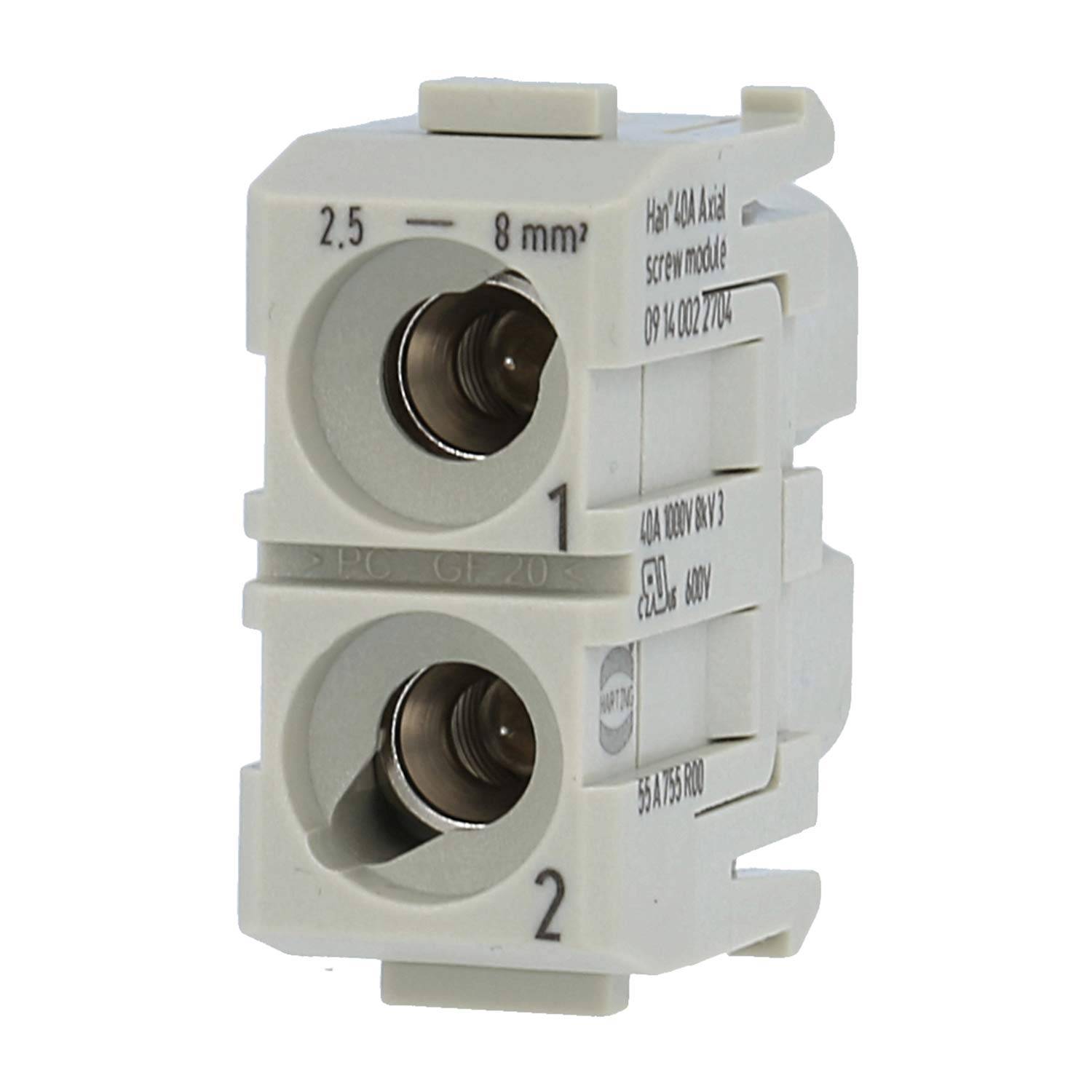 HARTING Han 40 Ampere Modul Buchseneinsatz (F) Axialschraubanschluss, 2-polig 1000V, 40A - 2 Stück