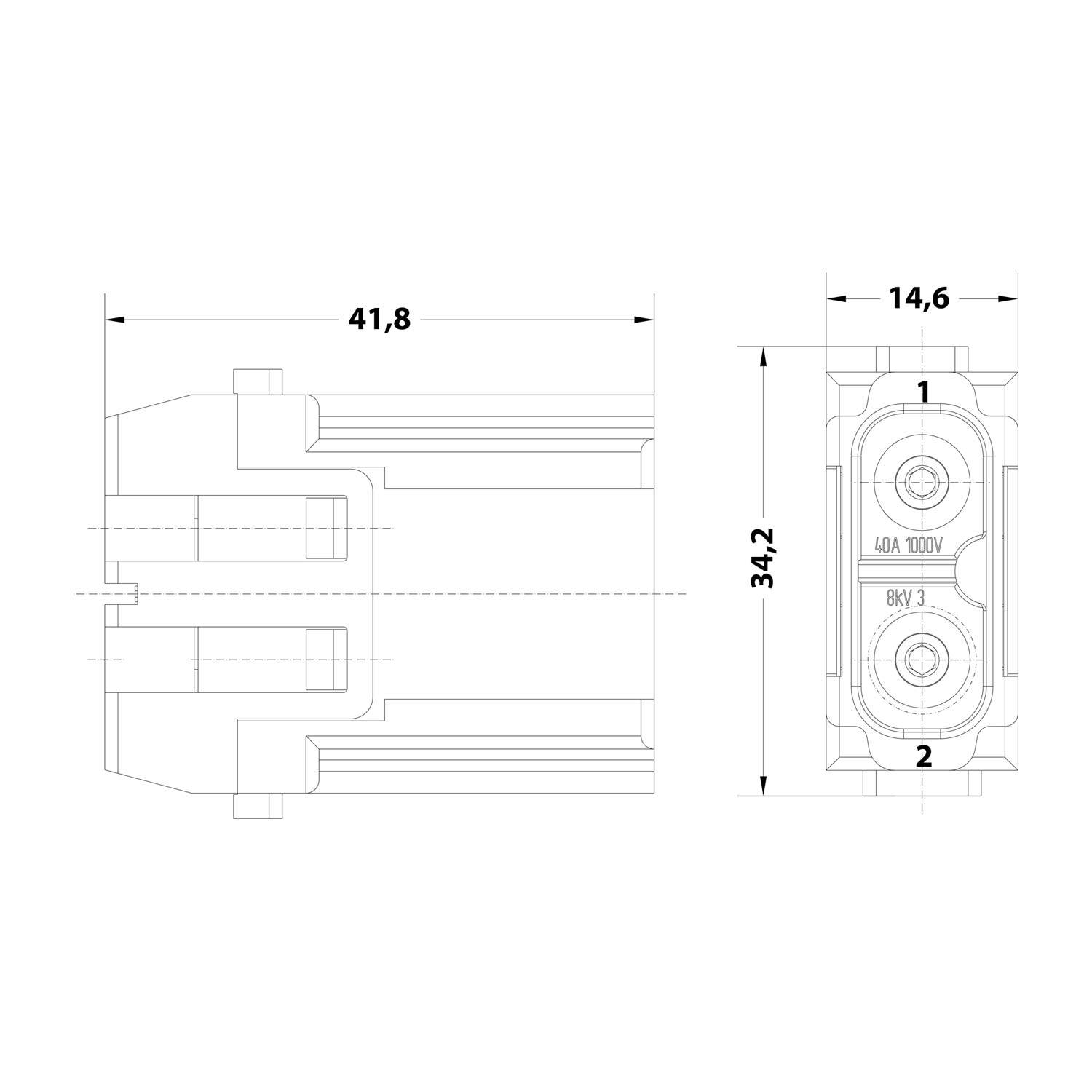 HARTING Han 40 Ampere Modul Stifteinsatz (M) Axialschraubanschluss, 2-polig 1000V, 40A - 2 Stück