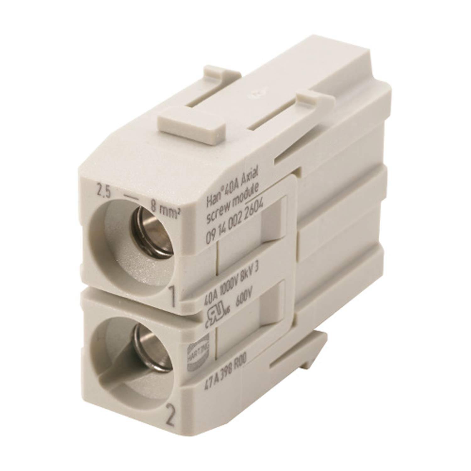 HARTING Han 40 Ampere Modul Stifteinsatz (M) Axialschraubanschluss, 2-polig 1000V, 40A - 2 Stück