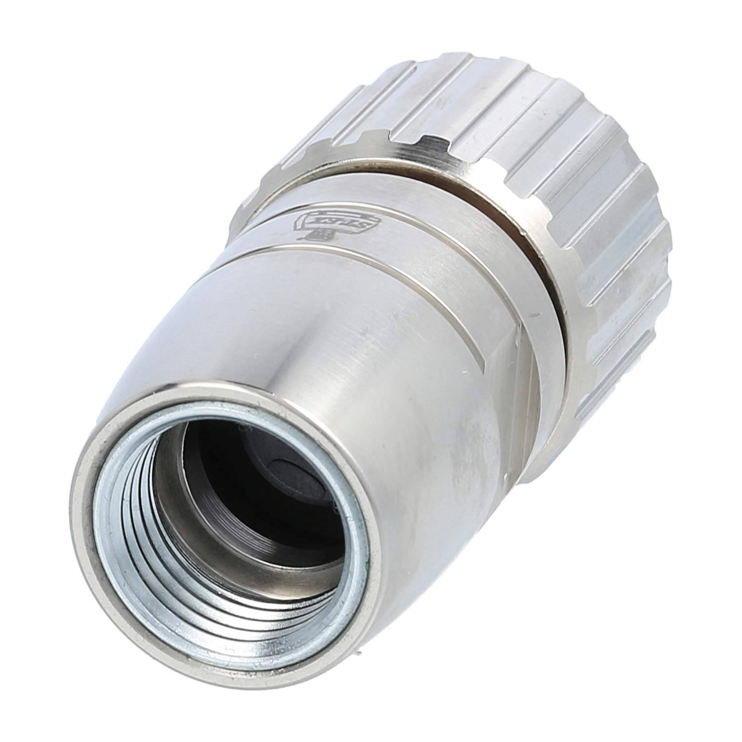 M23 RC Kabelsteckverbinder gerade Stift / Buchse Kabelabgang gerade M16x1,5, Klemmbereich 4,5mm - 9,0mm Farbe silber -