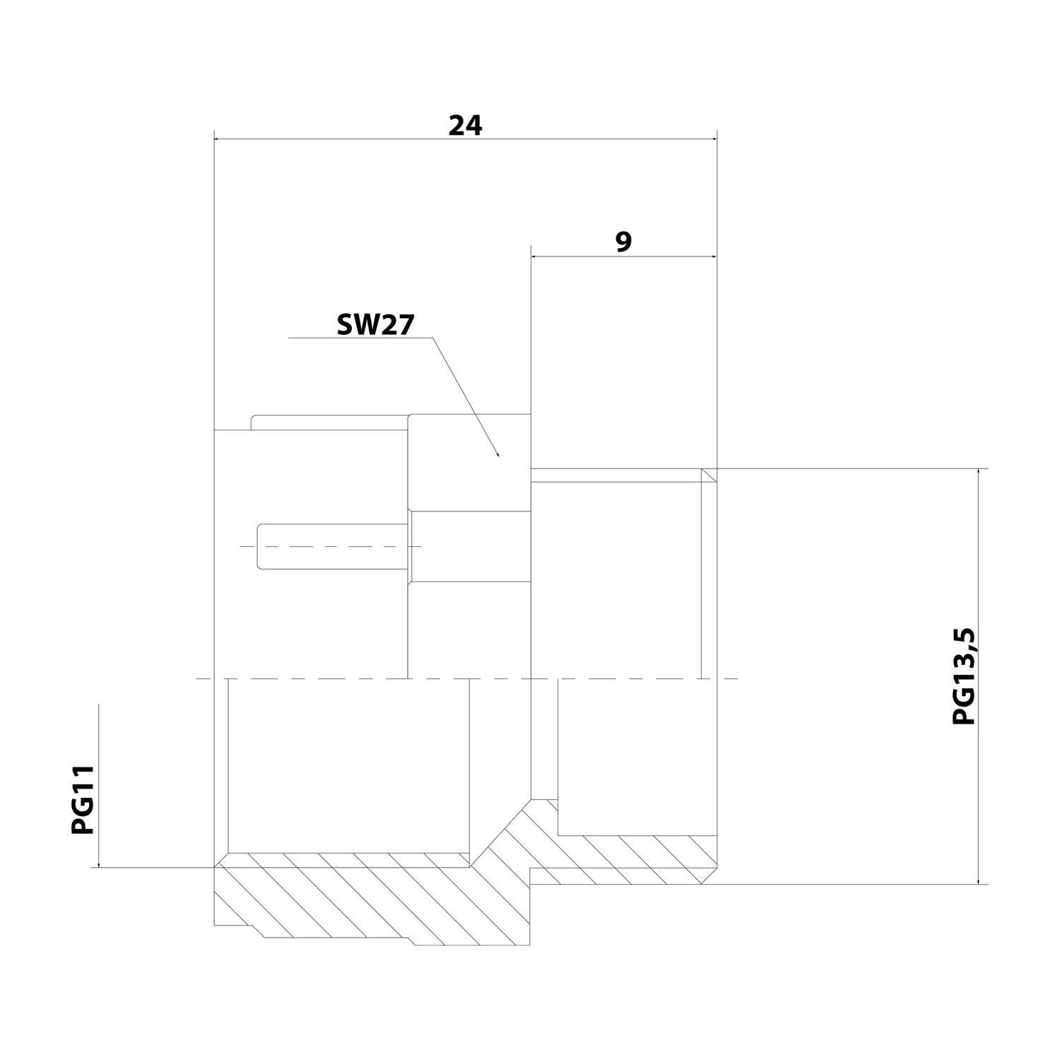WISKA Reduzierung PG/PG von PG13,5x1,41 auf PG11x1,41 KRP-13 hoch Sechskant Polyamid (PA) Anschlussgewinde 10,0mm - 100