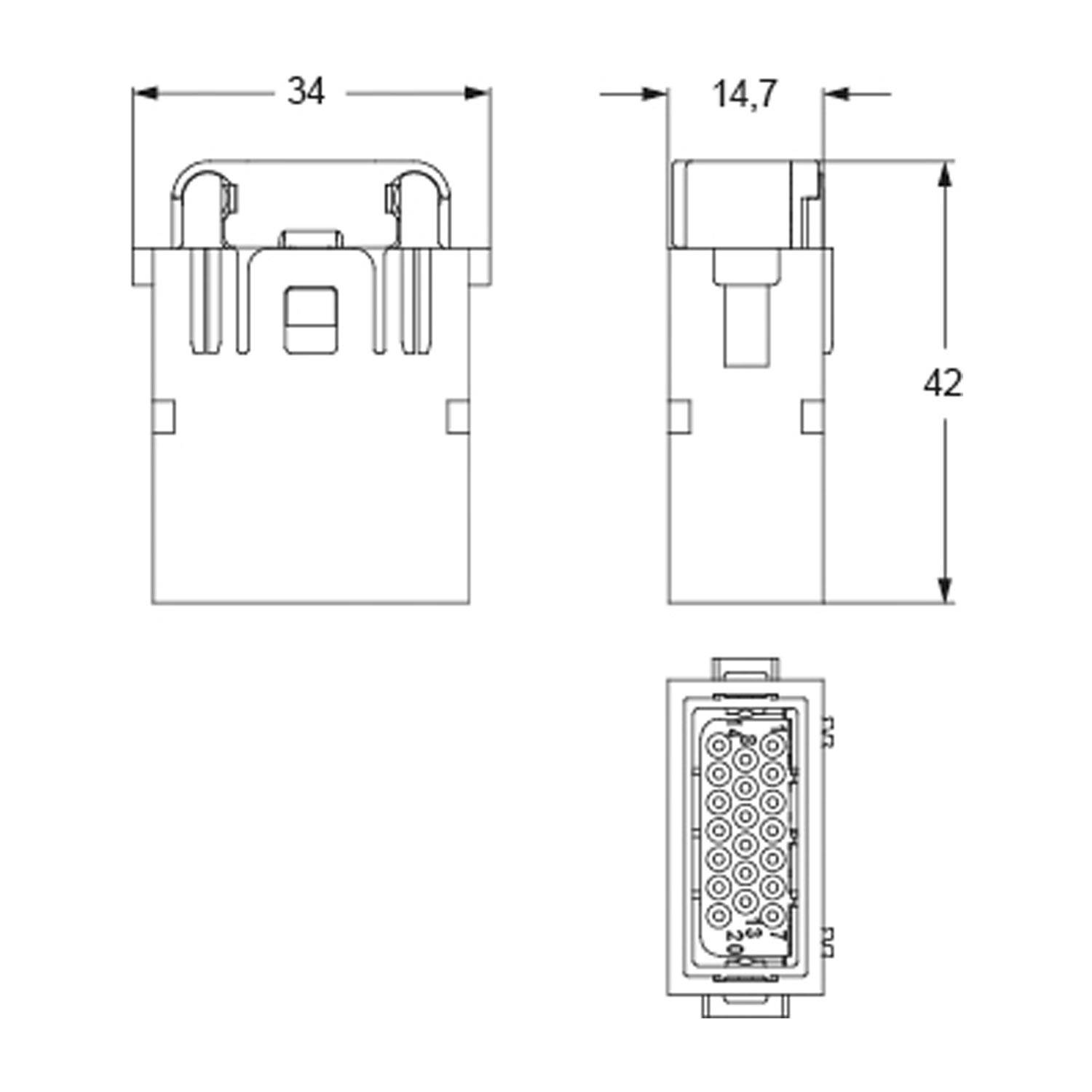 RX 20S IM I.L.M.E. Stifteinsatz, MIXO HNM, 1ME, 20P+GND, Crimpanschluss, 4A, 32V - 1 Stück