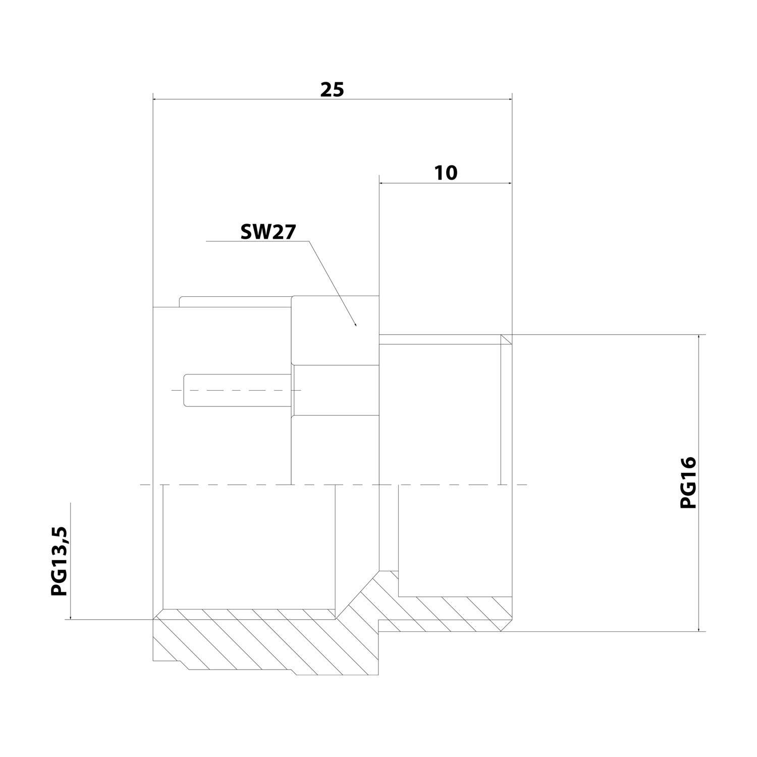 WISKA Reduzierung PG/PG von PG16x1,41 auf PG13,5x1,41 KRP-16 hoch Sechskant Polyamid (PA) Anschlussgewinde 10,0mm - 100