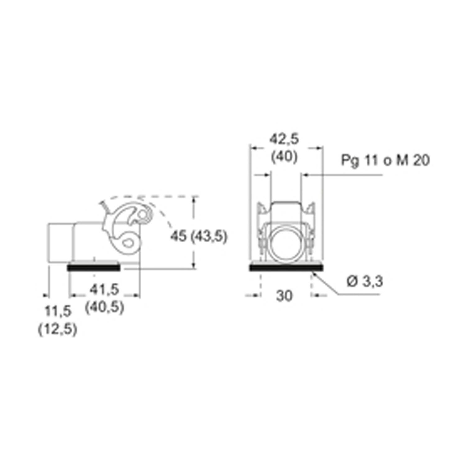 Anbaugehäuse, gewinkelt, Größe 21.21, 180°C Zink, 1 Bügel Edelstahl, 1xM20 seitlich, geschlossen Boden - 10 Stück