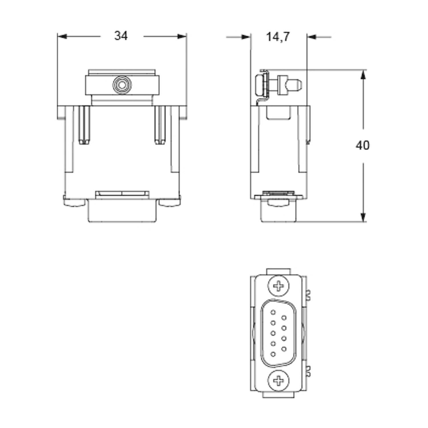 CX 01 9VM2 I.L.M.E. Stifteinsatz, MIXO, 1ME, 9P+GND, Crimpanschluss, 5A, 50V, D-SUB, doppelte Kabeleinführung - 1 Stück