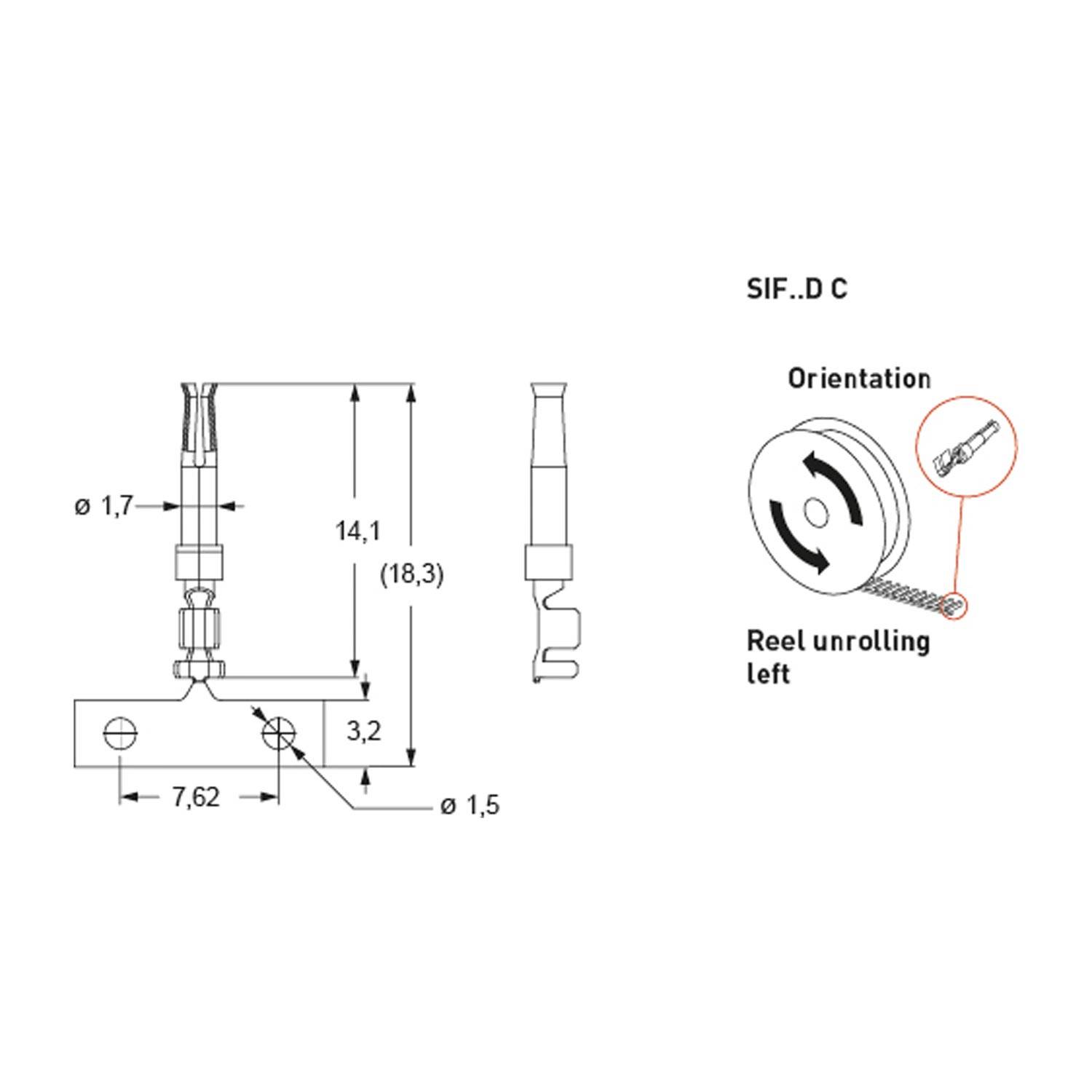 SIF2D 0.2C I.L.M.E. Buchsenkontakt, 0,08-0,21mm², gestanzt, Crimpanschluss, 5A, für 250 Steckzyklen, auf Rolle - 1