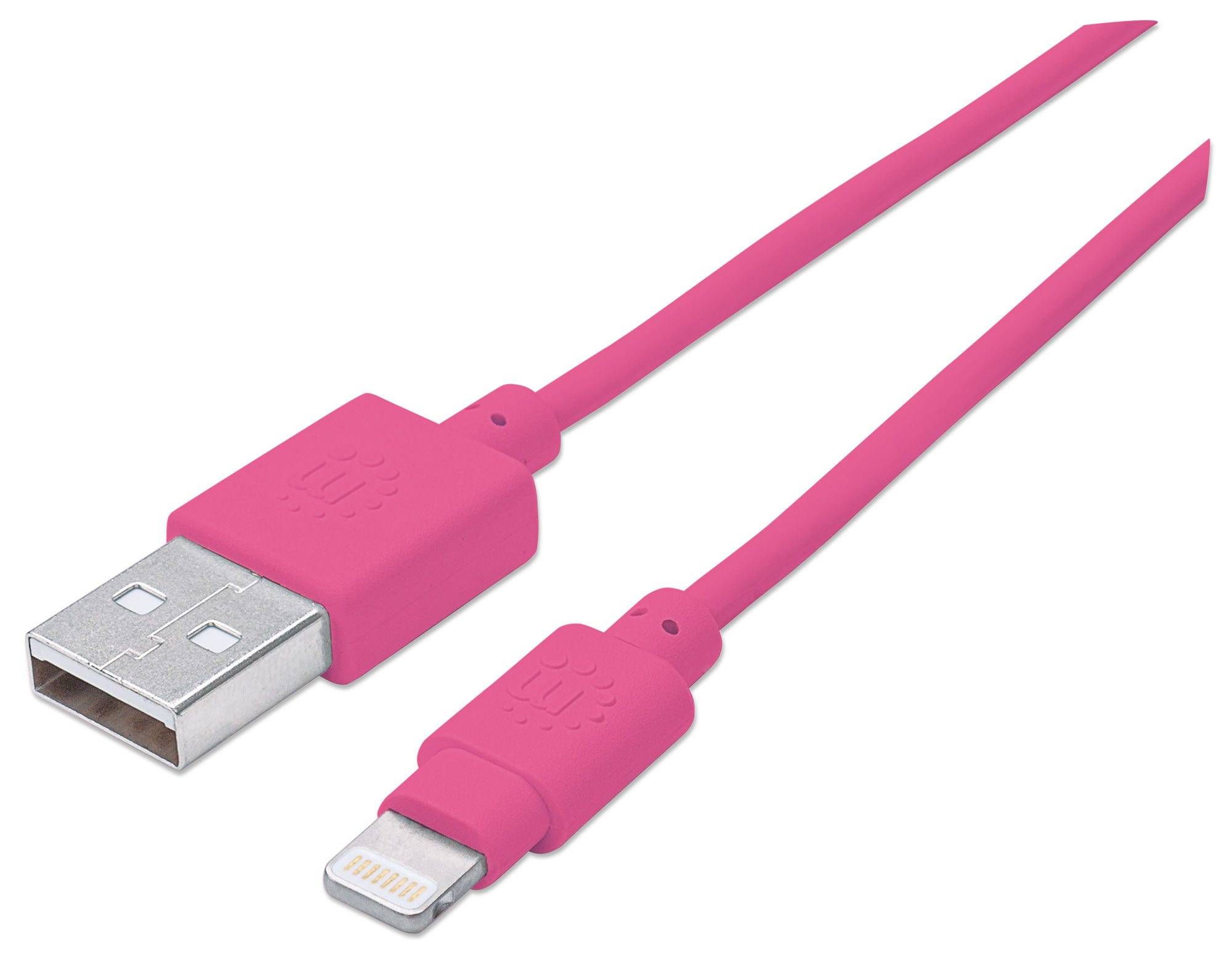 Ein rosa USB-auf-Lightning-Kabel, das zum Laden und zur Datenübertragung für kompatible Geräte verwendet wird.