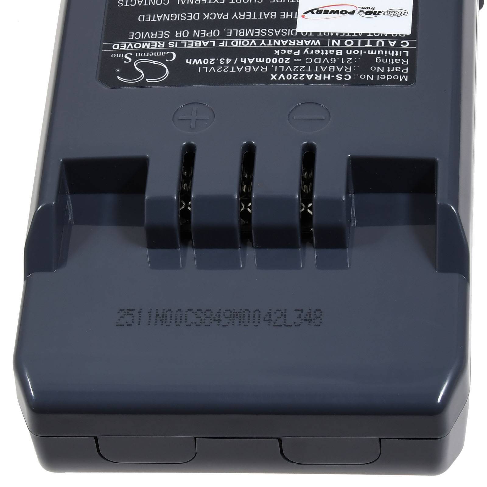 Ein schwarzes rechteckiges Batterieladegerät mit mehreren Ladesteckplätzen, auf der Oberseite mit „Rapid Charger