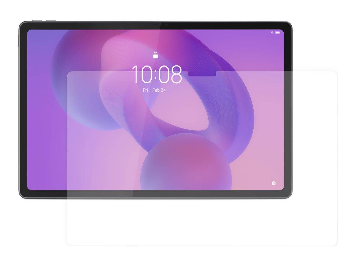 Lila Tablet oder E-Reader mit Sperrbildschirm, der 10:08 und Fr., 24. Feb. anzeigt, vor einem leeren weißen Hintergrund.