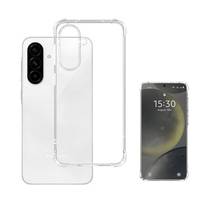 Ein Smartphone mit einer transparenten Schutzhülle daneben, das einen Bildschirm mit der Uhrzeit „15:30