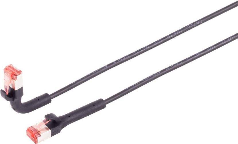 Zwei schwarze Kabel mit gewinkelt angebrachten Steckern auf weißem Hintergrund.