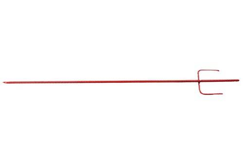 Ein langer, dünner roter Stab mit einer Schlaufe an einem Ende vor einem einfachen Hintergrund.
