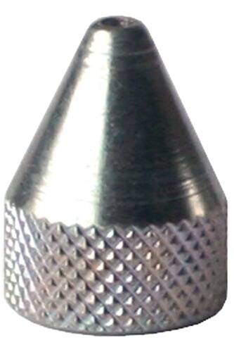 Eine Nahaufnahme einer Metallspitzendüse mit strukturiertem Griff, typischerweise zur präzisen Anwendung von Materialien wie Leim oder Zuckerglasur verwendet.