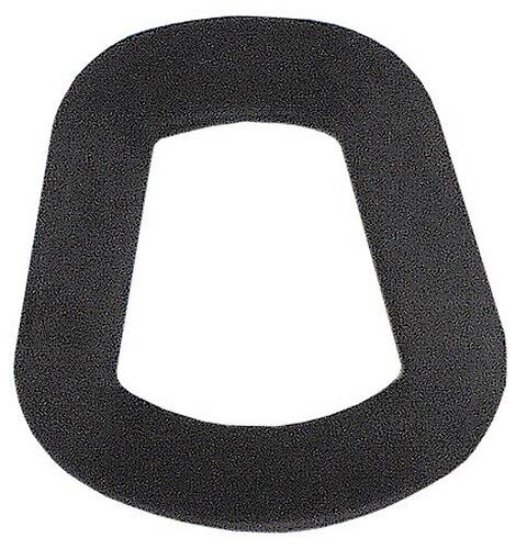 Ein schwarzes, oval geformtes Kissen mit ausgeschnittenem Mittelteil, das einem Toilettensitz ähnelt.