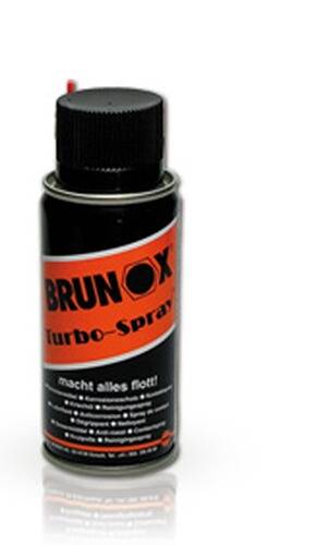 BRUNOX Turbo-Spray' Dose mit rotem und schwarzem Etikett, verwendet zum Reinigen und Schmieren.