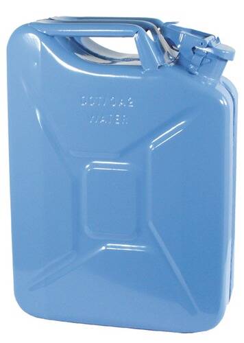 „Ein blauer Kunststoffbehälter mit den Worten „BOHICAS WATER