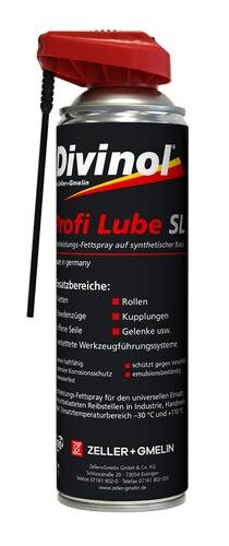 Silvanol Profi Lube SL' Schmierstoffspray in einer Dose mit rotem und schwarzem Etikett, entwickelt für synthetische Schmierung. Geeignet für Rollen, Kabel, Gelenke und Werkzeugsysteme.