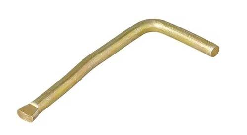 Ein geschwungener Metallstab mit goldener Oberfläche, der einem Innensechskantschlüssel oder Inbusschlüssel ähnelt, in einem 90-Grad-Winkel angewinkelt.