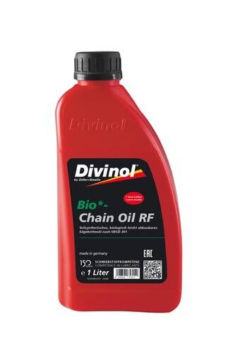 Rote Flasche von „Divinol Bio Chain Oil RF