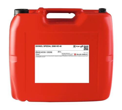 Ein roter Behälter mit Griff mit der Aufschrift „Divinol Spezial 2000 HD 40