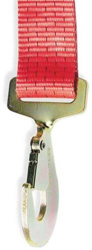 Eine Metallsicherheitsgurtschnalle mit einem roten Freigabeknopf.