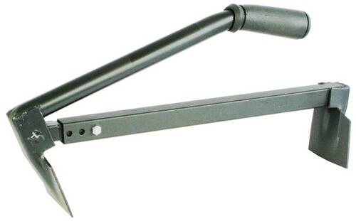 Ein schwarzes Metallwerkzeug mit einem Griff und einem krallenartigen Ende, wahrscheinlich zum Hebeln oder Ziehen verwendet.